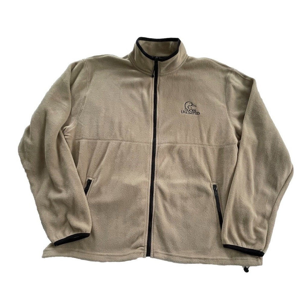 Ducks Unlimited Jacket Mens XL Tan Fleece Full Zip Pockets Hunting Hiking‎